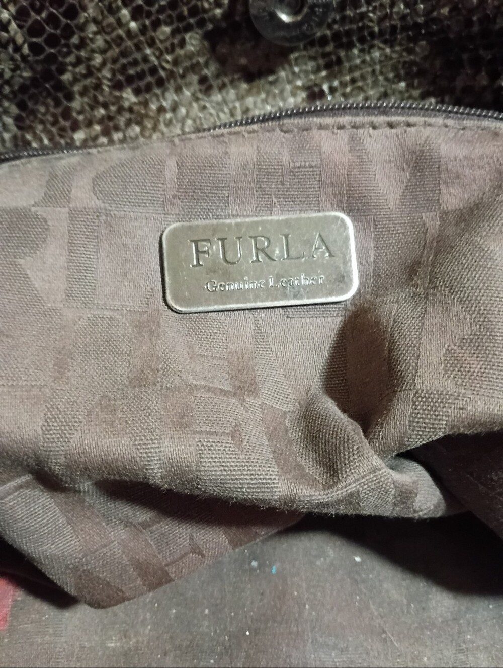Furla Snake-Print Shoulder Bag in Tan and Dark Brown - Picture 6 of 7